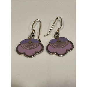 Vintage Laurel Burch Desert Flower Gold Tone Dangle Earrings + Box